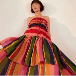 Farm Rio Striped Strapless Maxi Dress